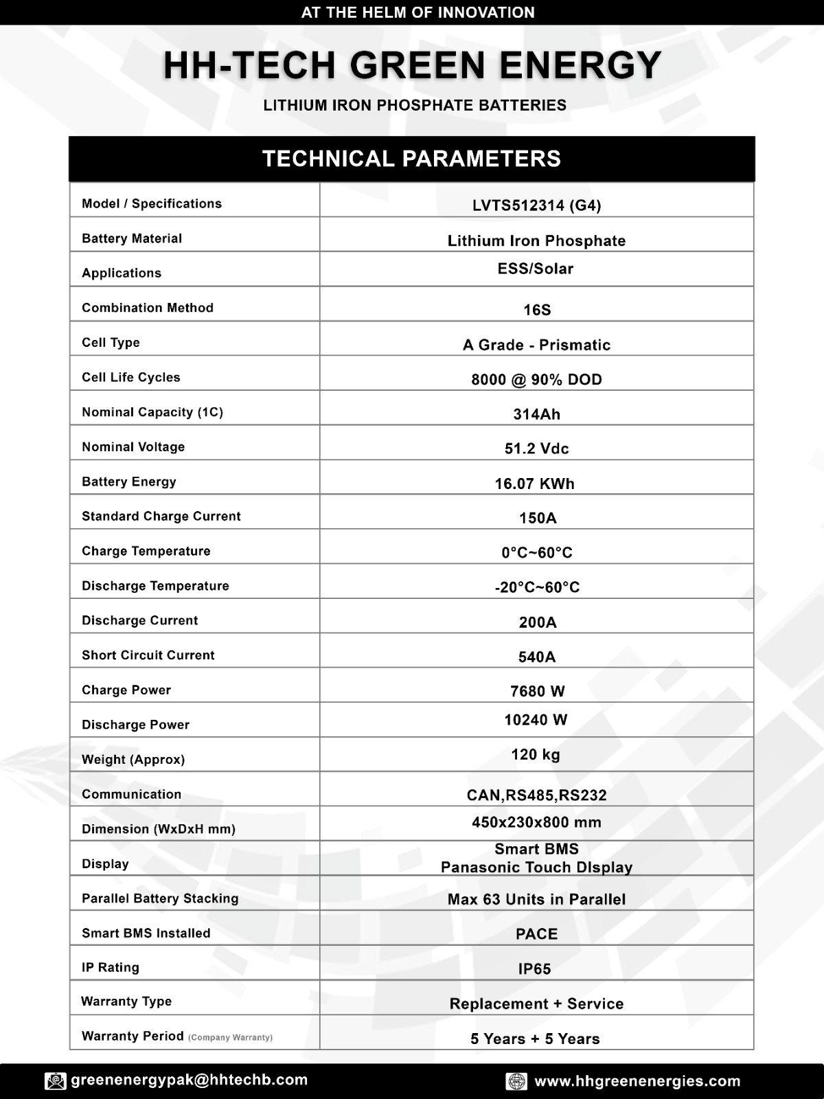 51.2V – 314Ah (G4-Series) IP-65 HH-Tech Lithium Battery - Image 3